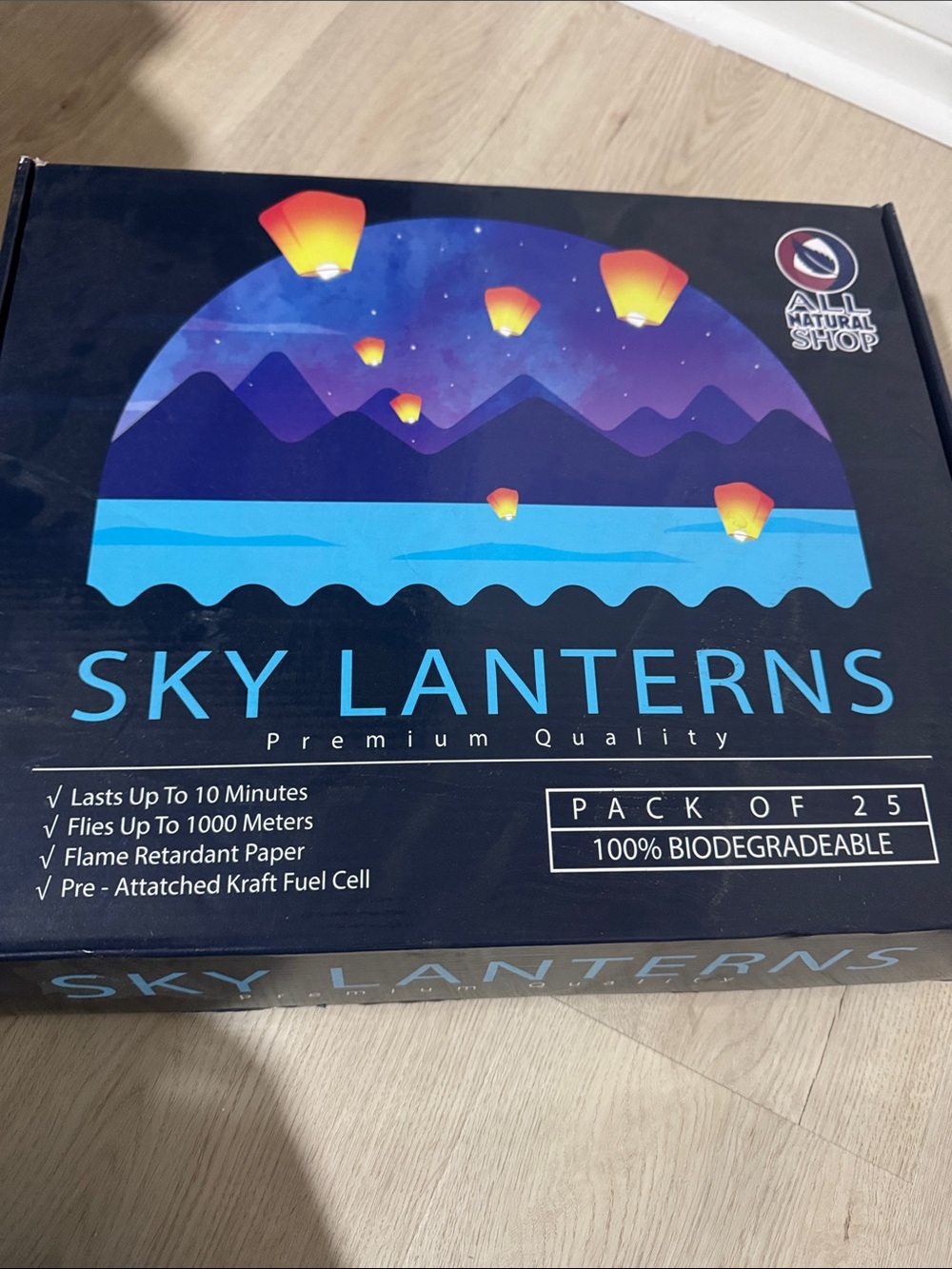 Sky Lanterns Pack of 25 - Blue Box with Mountain Design